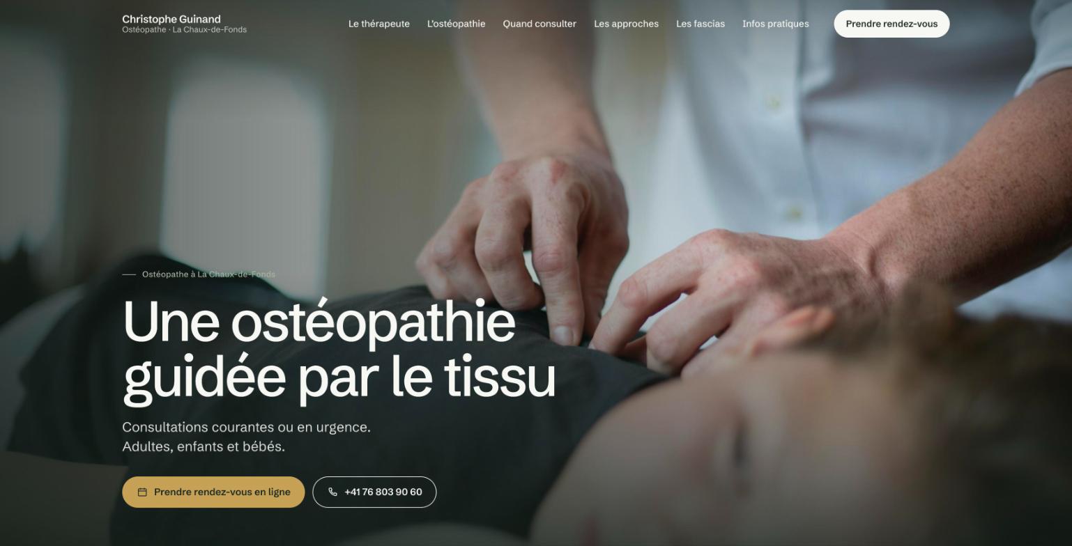 Aperçu de la maquette B : « Une ostéopathie guidée par le tissu », photo plein écran